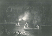 Drawing, Tribal Fishing by Torch, Historical